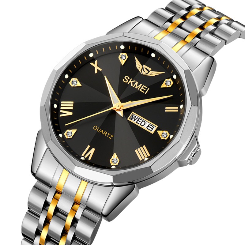 Чоловічий годинник Skmei 2291TGDBK Silver-Gold-Black з мінеральним склом та сталевим браслетом