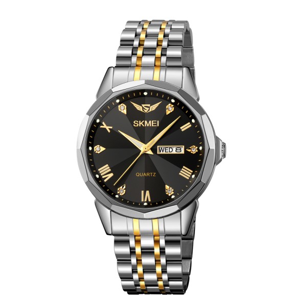 Чоловічий годинник Skmei 2291TGDBK Silver-Gold-Black з мінеральним склом та сталевим браслетом