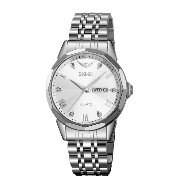 Мужские часы Skmei 2291SIWT Silver-White с металлическим браслетом и отображением даты