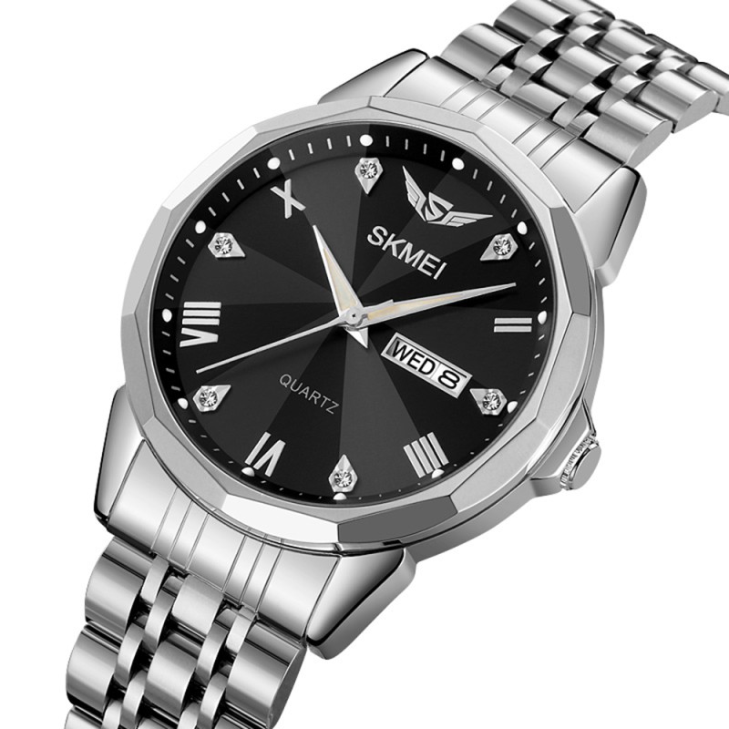 Чоловічий годинник Skmei 2291SIBK Silver-Black зі сріблястим браслетом та мінеральним склом