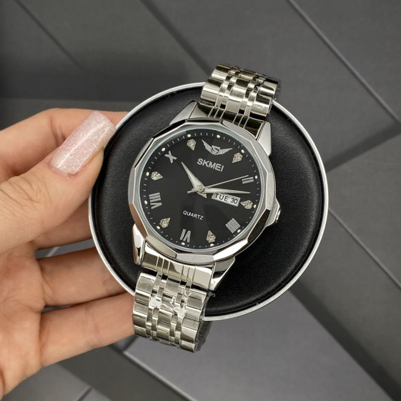 Чоловічий годинник Skmei 2291SIBK Silver-Black зі сріблястим браслетом та мінеральним склом