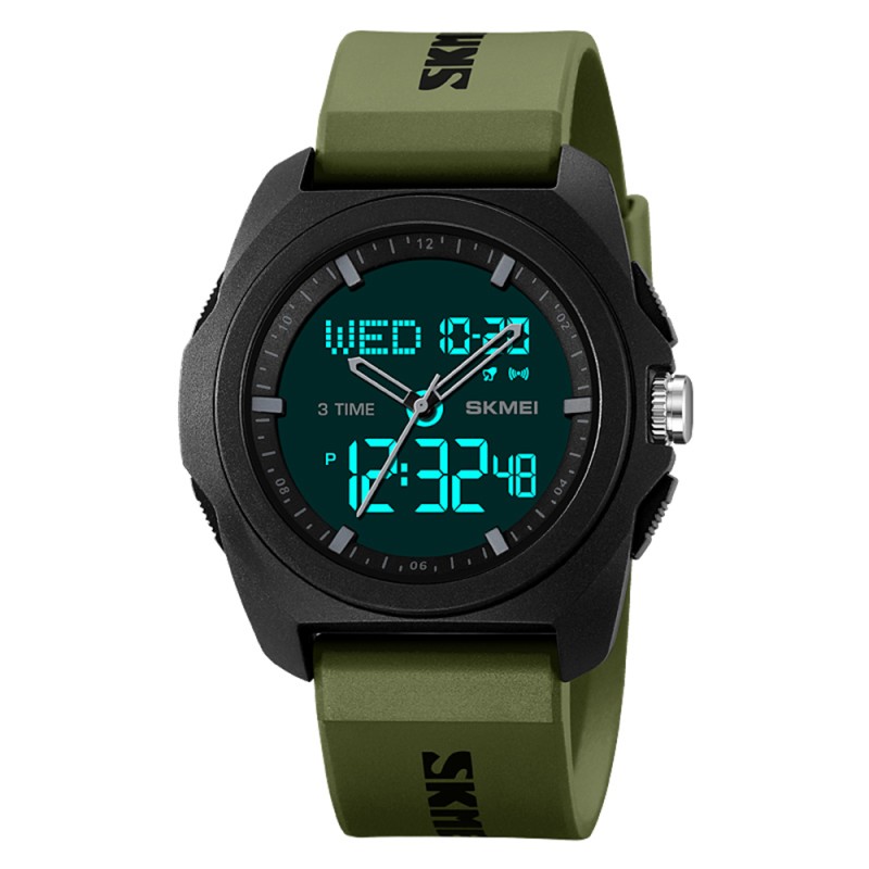Мужские спортивные часы Skmei 2199AG Army Green с комбинированным циферблатом и водозащитой 5 ATM