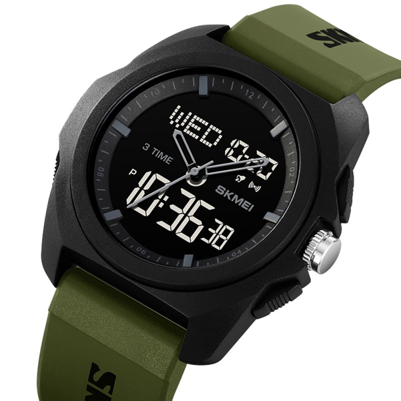 Мужские спортивные часы Skmei 2199AG Army Green с комбинированным циферблатом и водозащитой 5 ATM