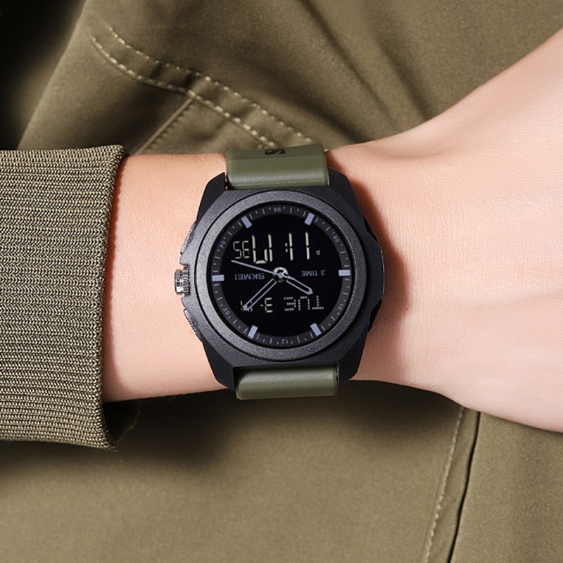 Мужские спортивные часы Skmei 2199AG Army Green с комбинированным циферблатом и водозащитой 5 ATM