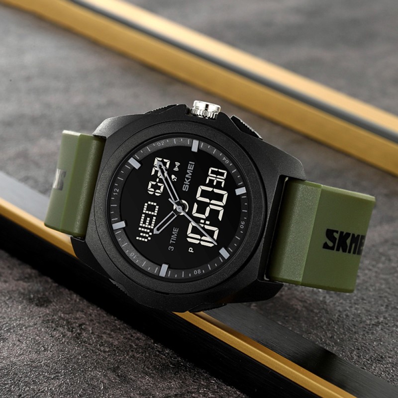 Мужские спортивные часы Skmei 2199AG Army Green с комбинированным циферблатом и водозащитой 5 ATM