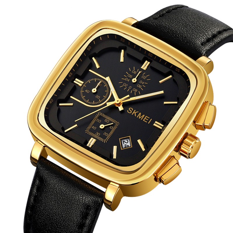 Чоловічий годинник Skmei 2182GD Gold з календарем та секундоміром, золотистий корпус