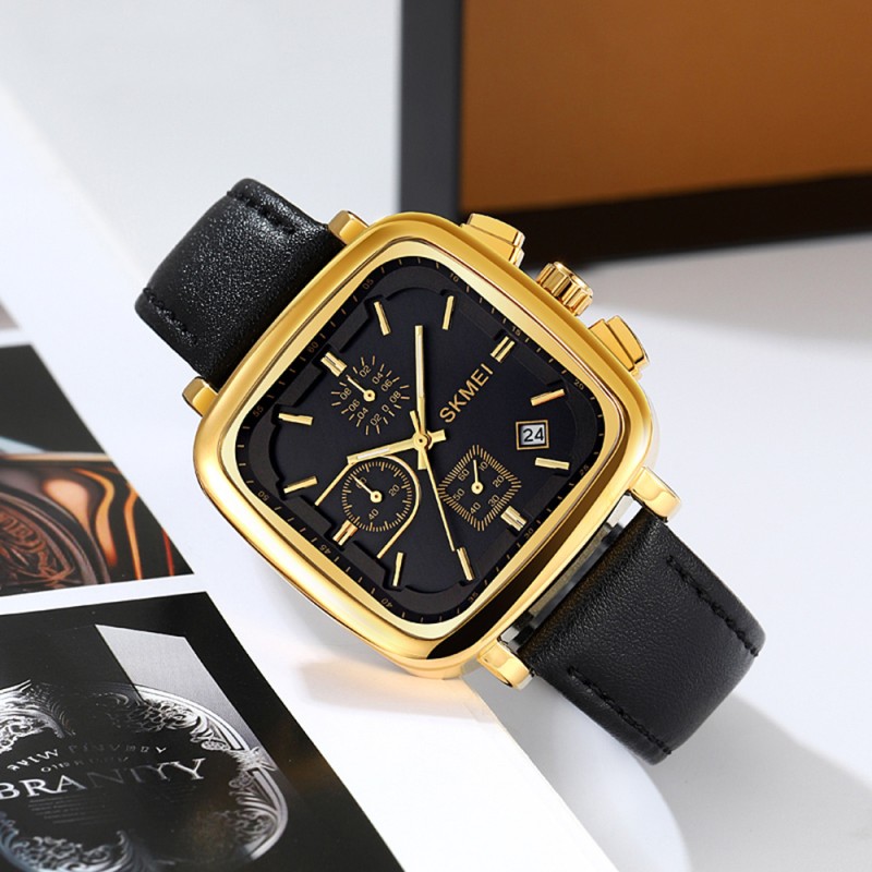 Чоловічий годинник Skmei 2182GD Gold з календарем та секундоміром, золотистий корпус