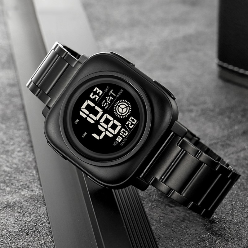 Чоловічий годинник Skmei 2131BK Black з електронним циферблатом та металевим браслетом