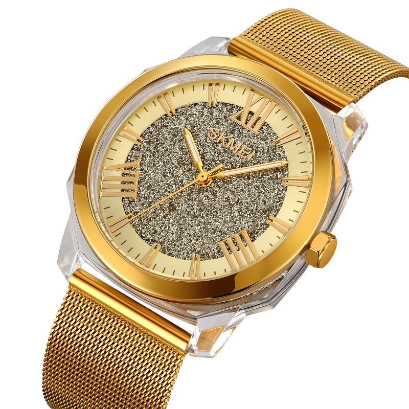 Жіночий класичний годинник Skmei 2278GD Gold із золотистим металевим браслетом та мінеральним склом