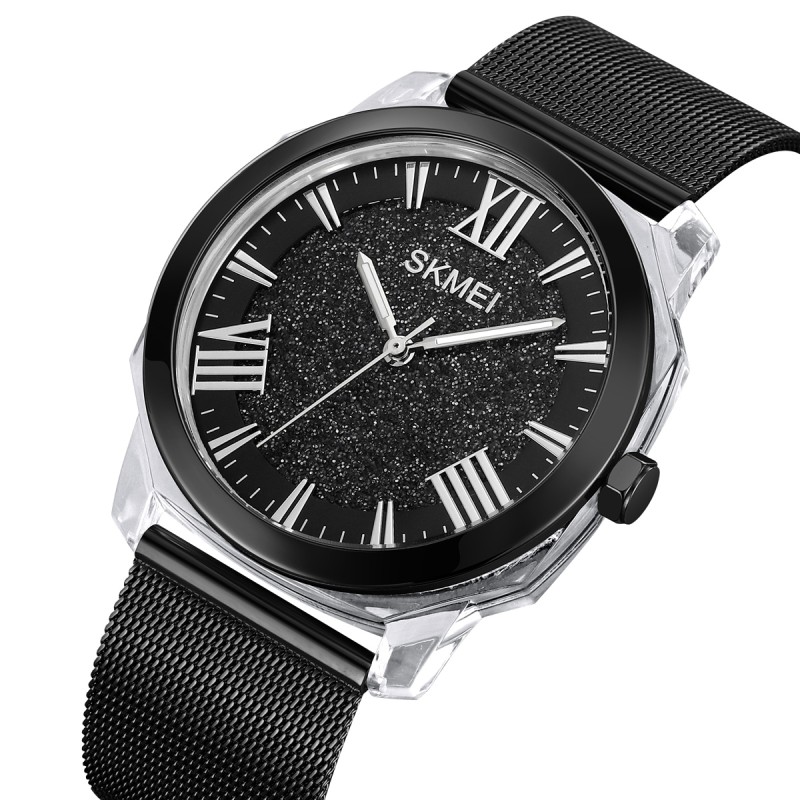 Женские классические часы Skmei 2278BK Black с минеральным стеклом и стальным браслетом