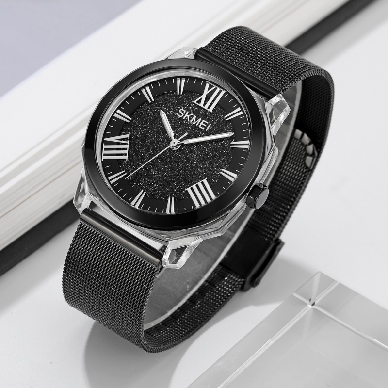 Женские классические часы Skmei 2278BK Black с минеральным стеклом и стальным браслетом