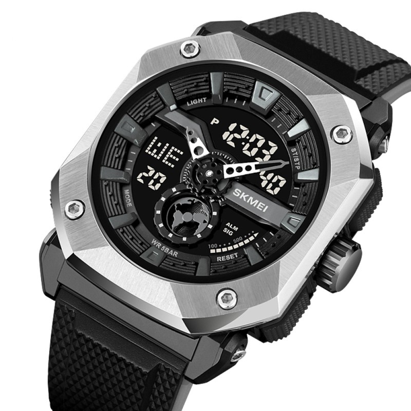 Чоловічий спортивний годинник Skmei 2272SIBK Silver-Black з комбінованим циферблатом та водозахистом 5 ATM