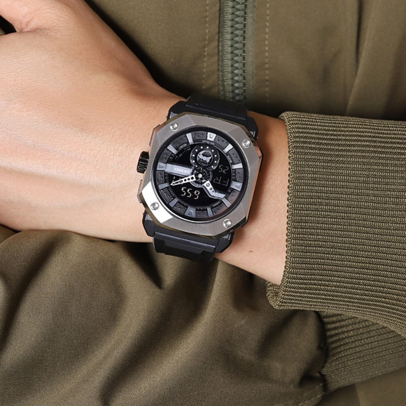 Чоловічий спортивний годинник Skmei 2272SIBK Silver-Black з комбінованим циферблатом та водозахистом 5 ATM
