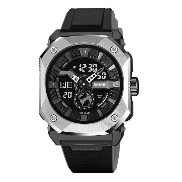 Чоловічий спортивний годинник Skmei 2272SIBK Silver-Black з комбінованим циферблатом та водозахистом 5 ATM
