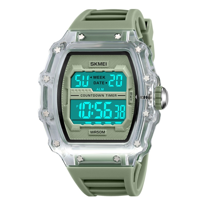 Чоловічий спортивний годинник Skmei 2296WTGN White-Green з електронним циферблатом та водозахистом 5 ATM