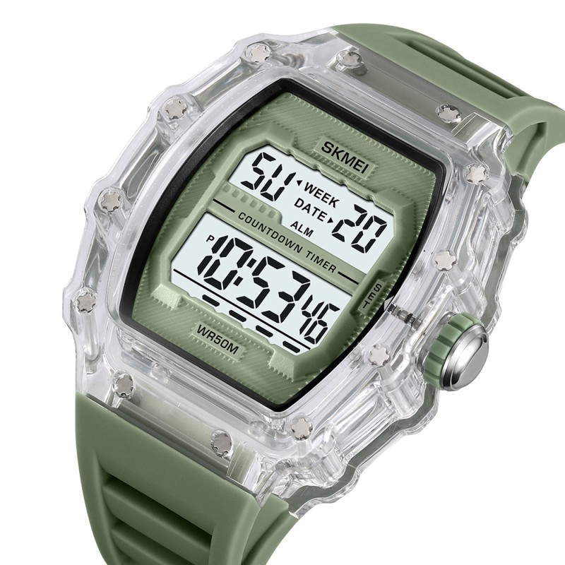 Чоловічий спортивний годинник Skmei 2296WTGN White-Green з електронним циферблатом та водозахистом 5 ATM