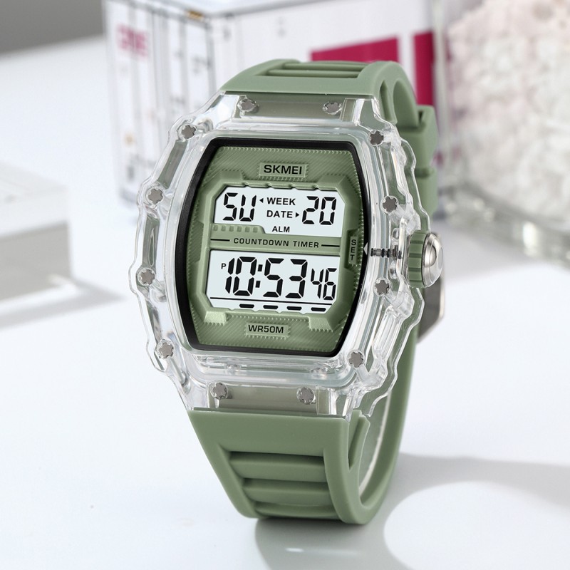 Чоловічий спортивний годинник Skmei 2296WTGN White-Green з електронним циферблатом та водозахистом 5 ATM