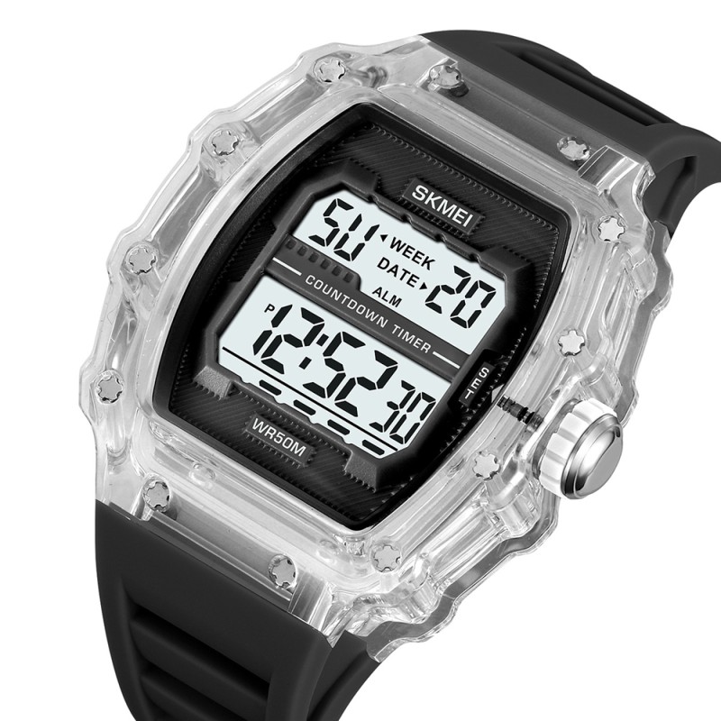 Чоловічий спортивний годинник Skmei 2296WTBK White-Black з електронним циферблатом та захистом 5 ATM