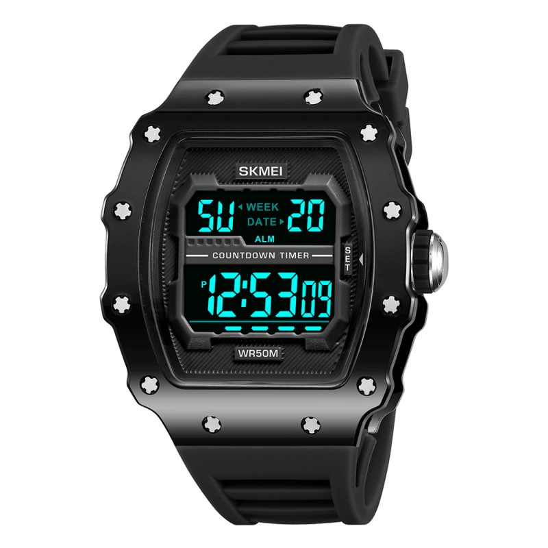 Чоловічий спортивний годинник Skmei 2296BTBKBK Bright Black з електронним циферблатом та підсвіткою