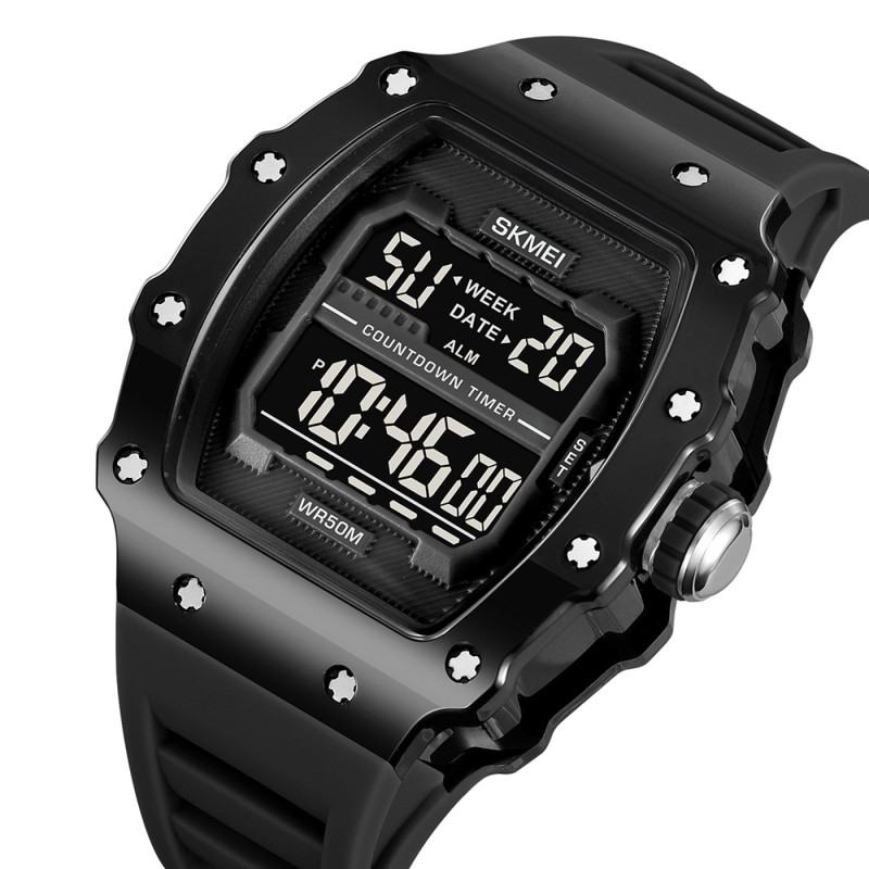 Чоловічий спортивний годинник Skmei 2296BTBKBK Bright Black з електронним циферблатом та підсвіткою