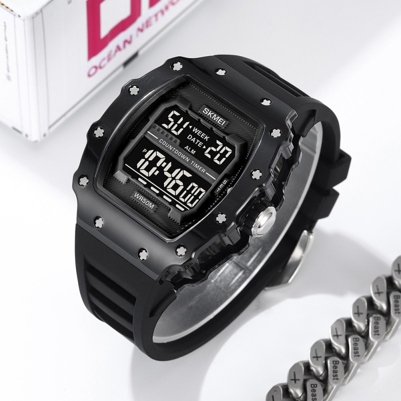 Чоловічий спортивний годинник Skmei 2296BTBKBK Bright Black з електронним циферблатом та підсвіткою