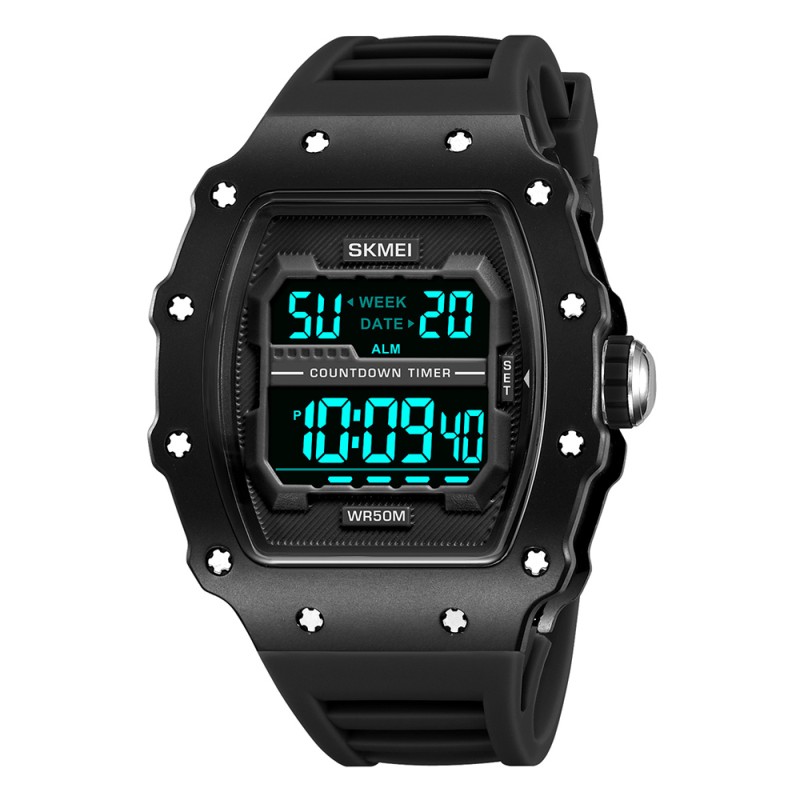 Чоловічий годинник Skmei 2296MTBKBK Matte Black спортивний з електронним циферблатом та підсвічуванням