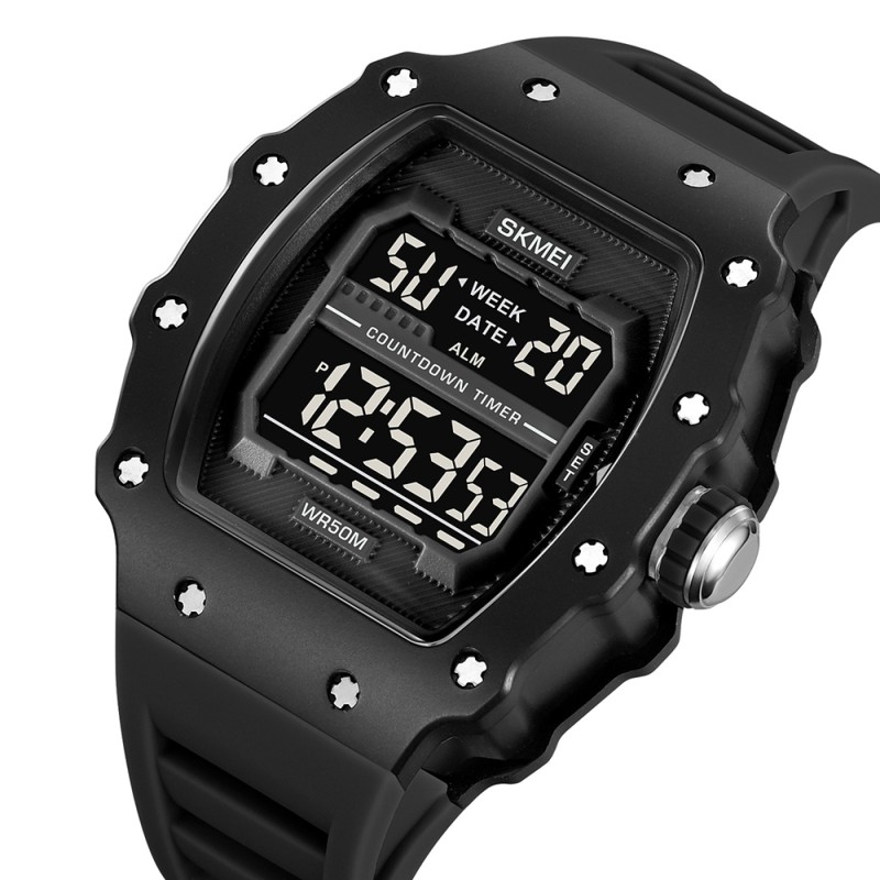 Чоловічий годинник Skmei 2296MTBKBK Matte Black спортивний з електронним циферблатом та підсвічуванням