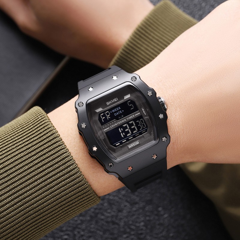 Чоловічий годинник Skmei 2296MTBKBK Matte Black спортивний з електронним циферблатом та підсвічуванням