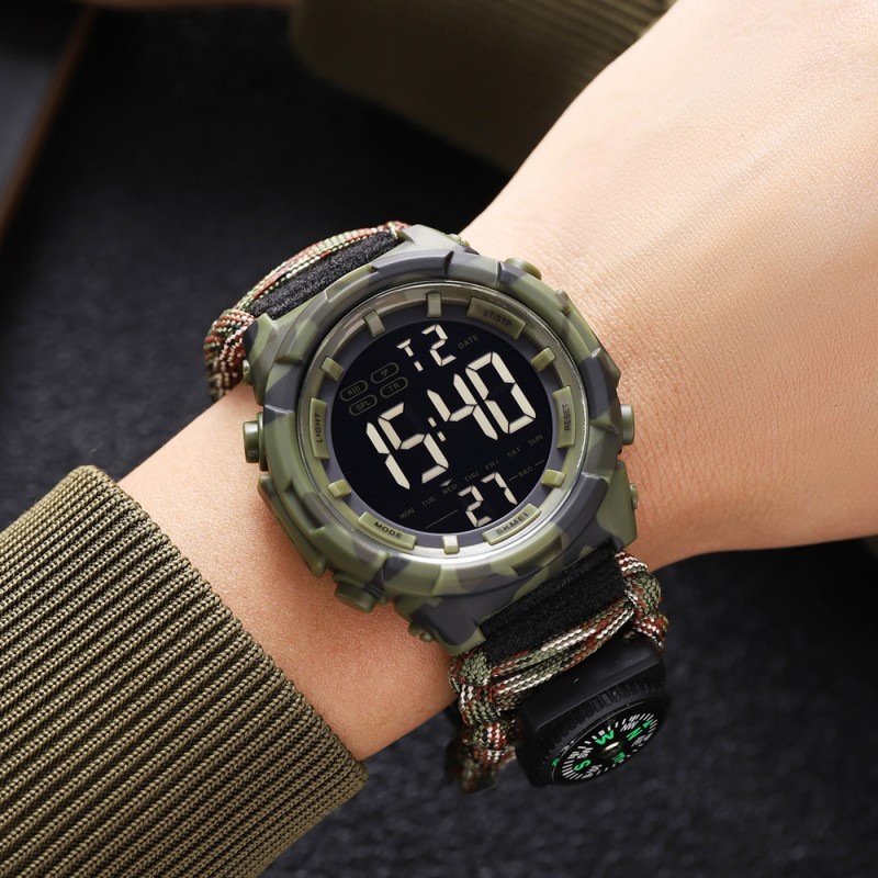 Чоловічий тактичний годинник Skmei 1845NCMAG Camo Green з паракордовим ремінцем та підсвіткою