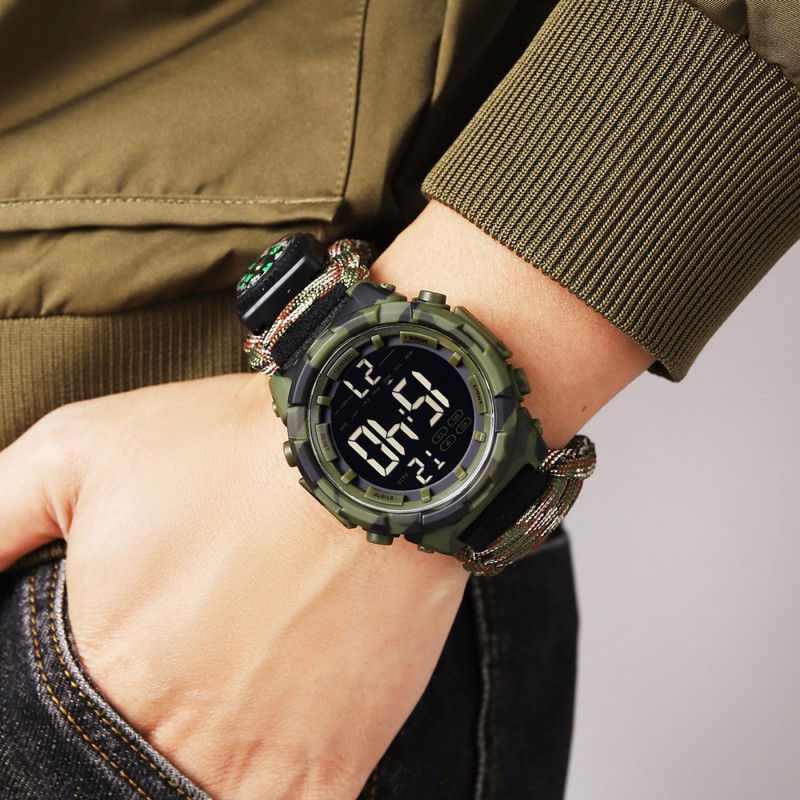 Чоловічий тактичний годинник Skmei 1845NCMAG Camo Green з паракордовим ремінцем та підсвіткою