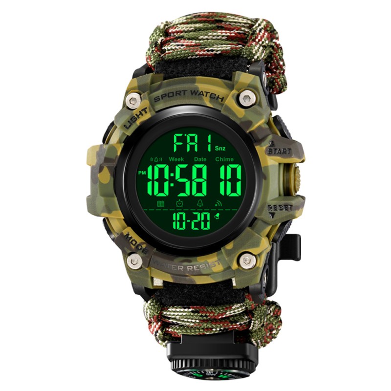 Чоловічий тактичний годинник Skmei 1384NCMAG Camo Green з компасом та паракордовим ремінцем