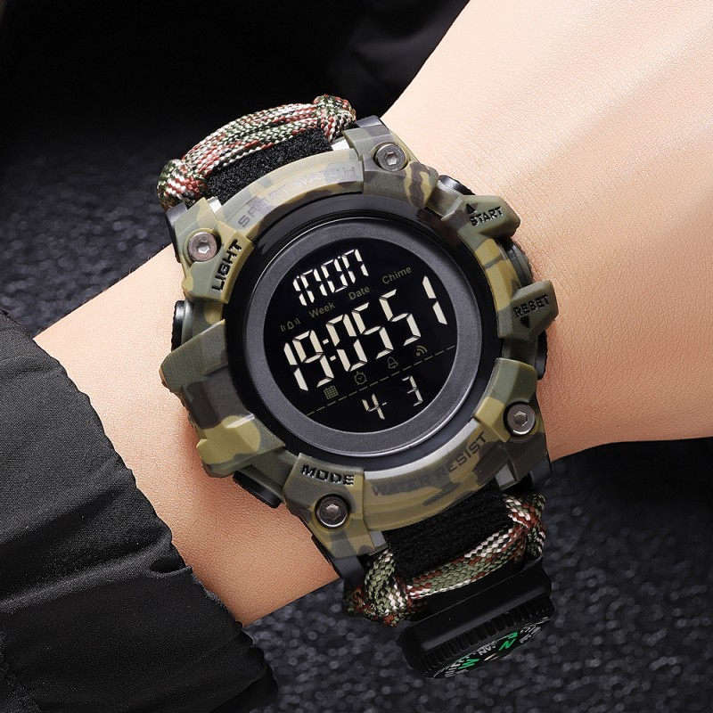 Чоловічий тактичний годинник Skmei 1384NCMAG Camo Green з компасом та паракордовим ремінцем