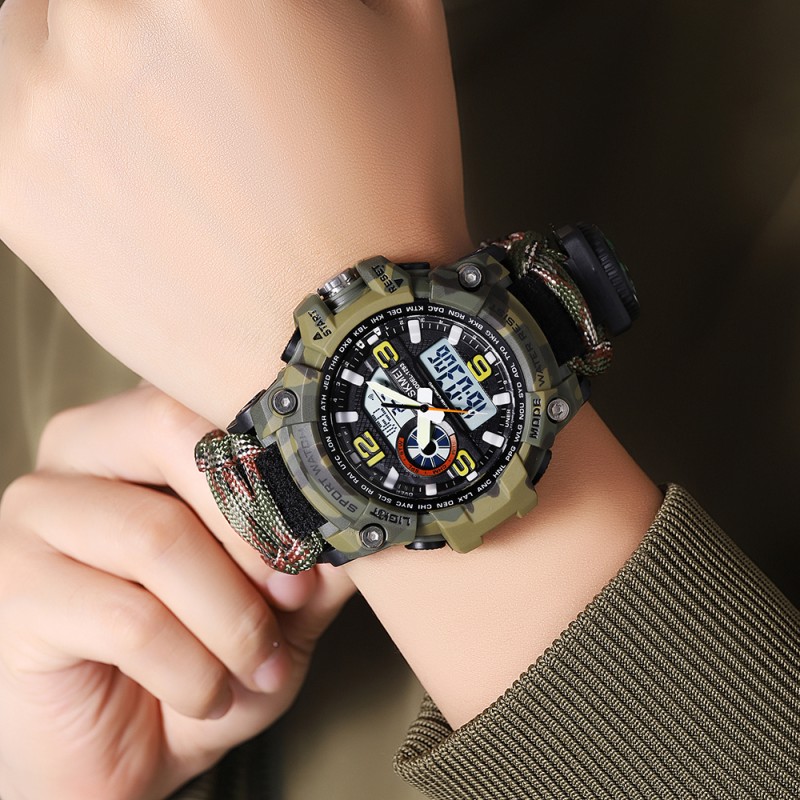 Чоловічий тактичний годинник Skmei 1283NCMAG Camo Green з компасом та паракордовим ремінцем