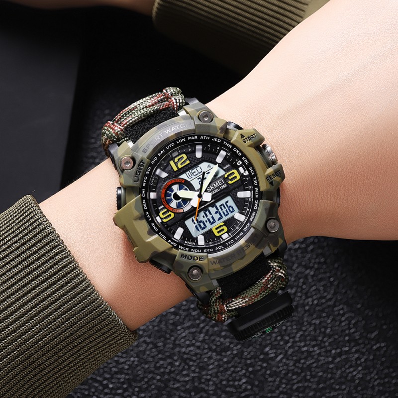 Чоловічий тактичний годинник Skmei 1283NCMAG Camo Green з компасом та паракордовим ремінцем