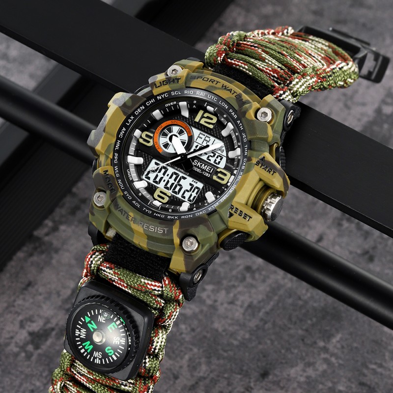 Чоловічий тактичний годинник Skmei 1283NCMAG Camo Green з компасом та паракордовим ремінцем
