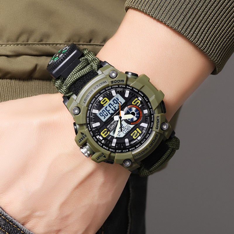 Мужские тактические часы Skmei 1283NAG Army Green с компасом и паракордовым ремешком