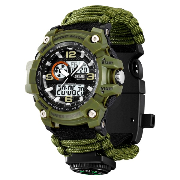 Мужские тактические часы Skmei 1283NAG Army Green с компасом и паракордовым ремешком