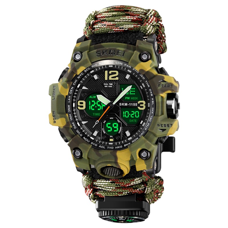 Чоловічий тактичний годинник Skmei 1155BNCMGN Camo Green зі стрілково-електронним циферблатом