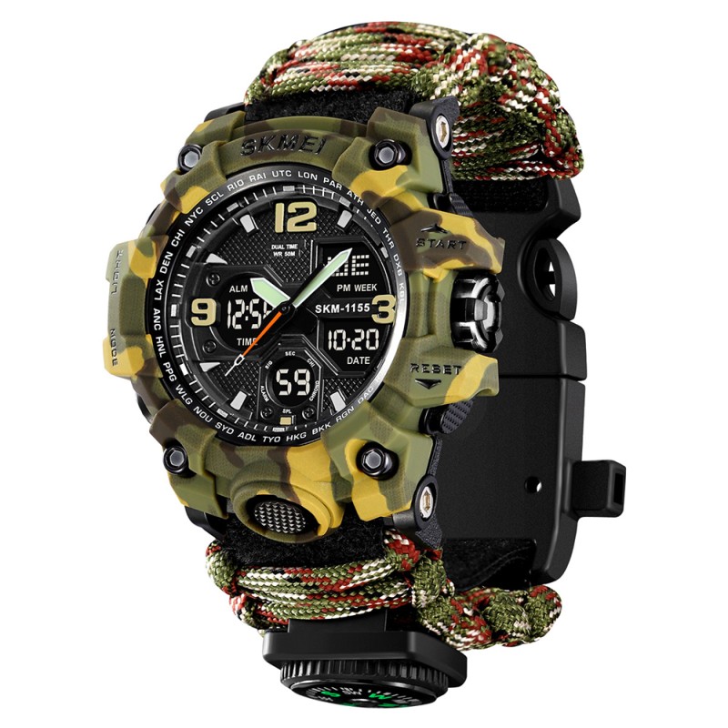 Чоловічий тактичний годинник Skmei 1155BNCMGN Camo Green зі стрілково-електронним циферблатом