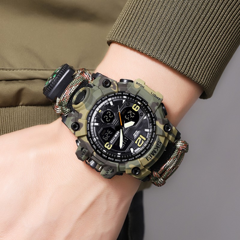 Чоловічий тактичний годинник Skmei 1155BNCMGN Camo Green зі стрілково-електронним циферблатом