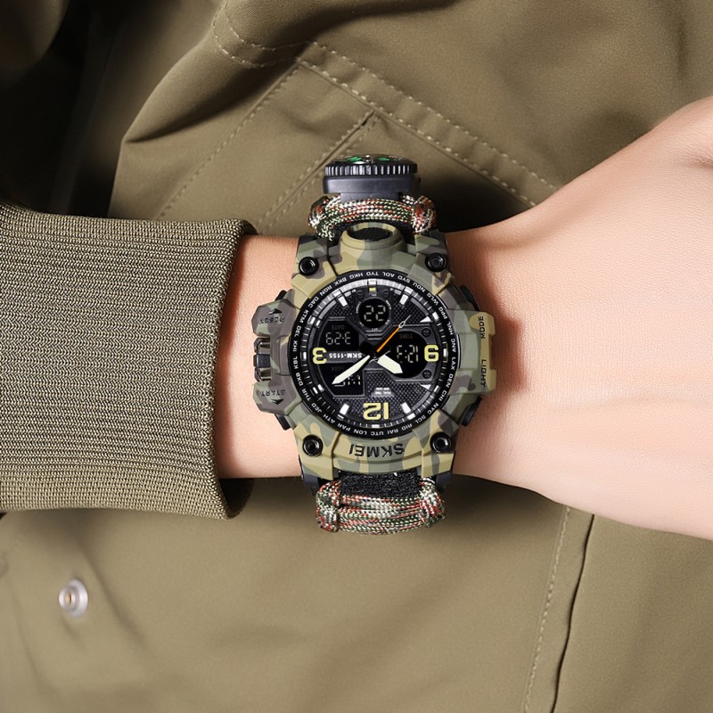 Чоловічий тактичний годинник Skmei 1155BNCMGN Camo Green зі стрілково-електронним циферблатом