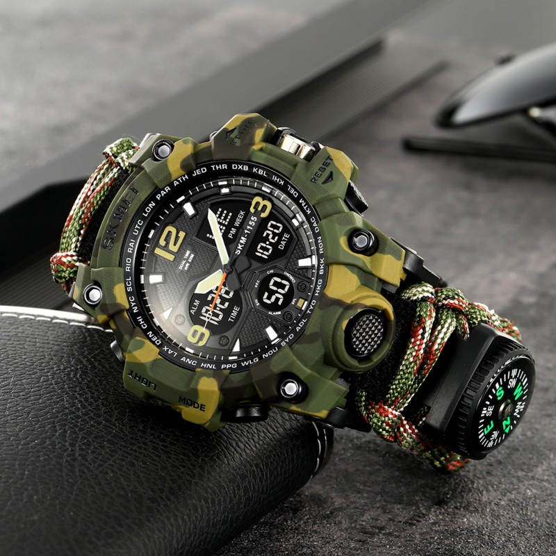 Чоловічий тактичний годинник Skmei 1155BNCMGN Camo Green зі стрілково-електронним циферблатом