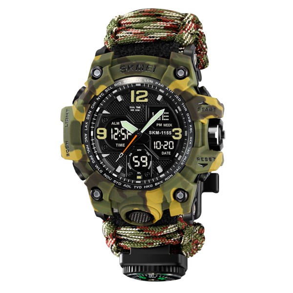 Чоловічий тактичний годинник Skmei 1155BNCMGN Camo Green зі стрілково-електронним циферблатом