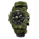 Мужские часы Skmei 1155BNAG Army Green тактические со стрелочно-электронным циферблатом и паракордом