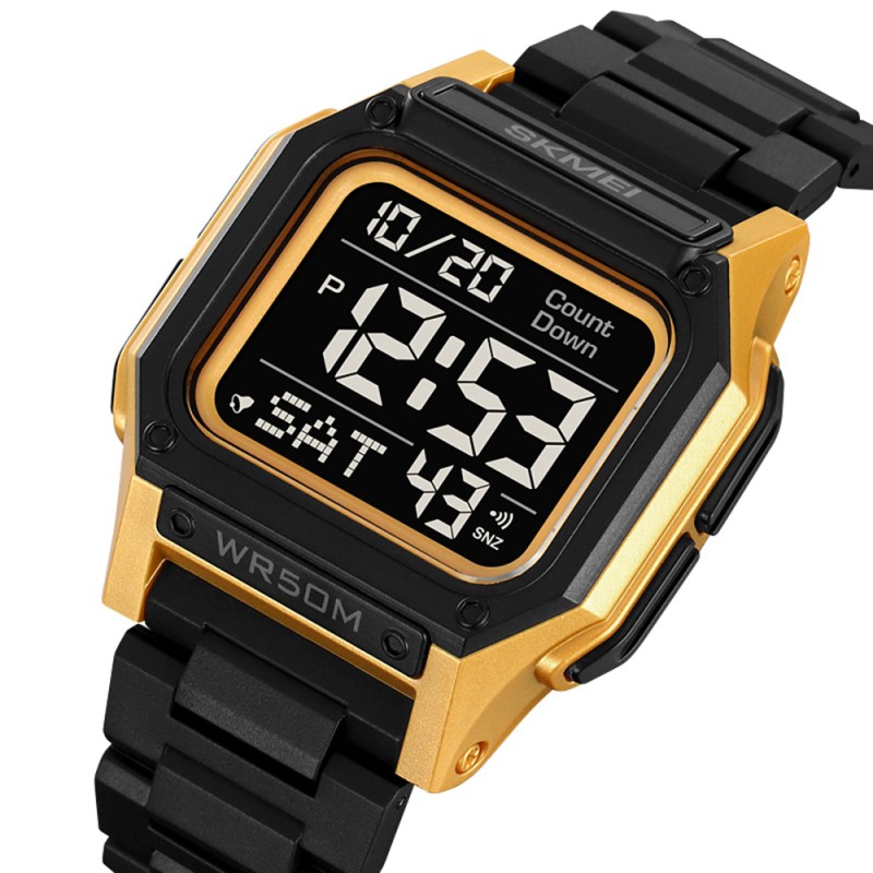 Чоловічий спортивний годинник Skmei 2264BKGDBK Black-Gold-Black з електронним циферблатом та підсвічуванням