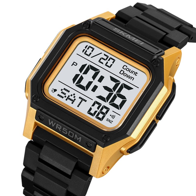 Чоловічий спортивний годинник Skmei 2264BKGDWT Black-Gold-White з подвійним часом та підсвічуванням