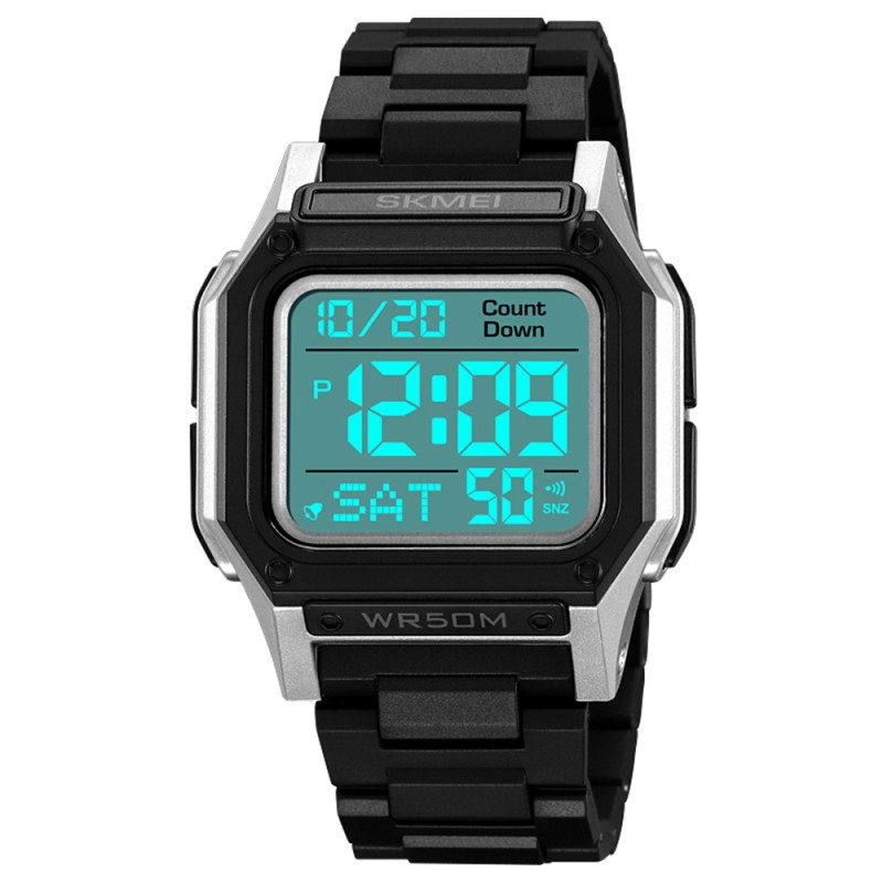 Чоловічий спортивний годинник Skmei 2264SIWT Black-Silver-White з електронним циферблатом та водозахистом 5 ATM