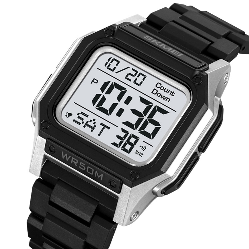 Чоловічий спортивний годинник Skmei 2264SIWT Black-Silver-White з електронним циферблатом та водозахистом 5 ATM