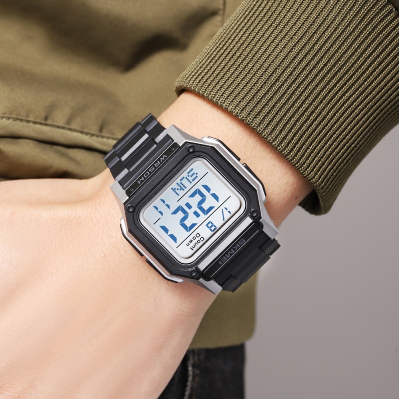 Чоловічий спортивний годинник Skmei 2264SIWT Black-Silver-White з електронним циферблатом та водозахистом 5 ATM