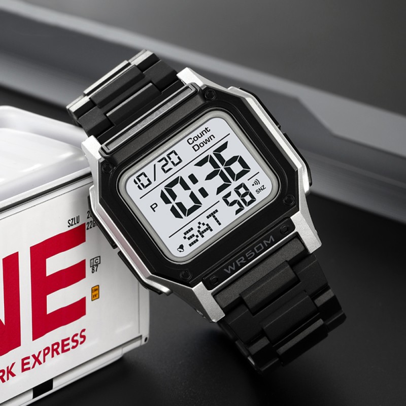 Чоловічий спортивний годинник Skmei 2264SIWT Black-Silver-White з електронним циферблатом та водозахистом 5 ATM